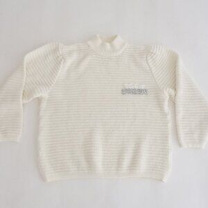 Vintage White Knit Ribbed 15% Angora Mockneck Sweater S Made in Italy